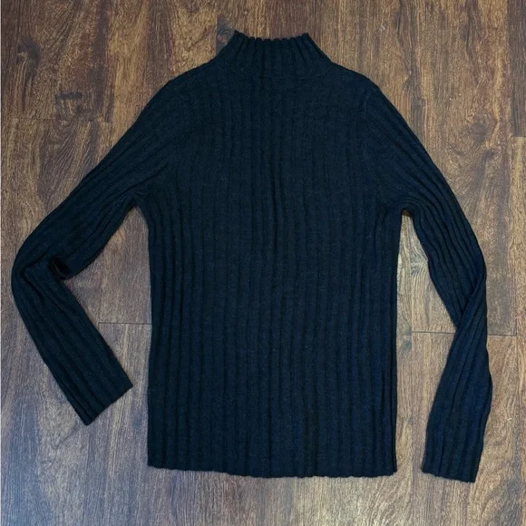 Semi-Sheer Black Ribbed Mockneck Sweater - Picture 2 of 5